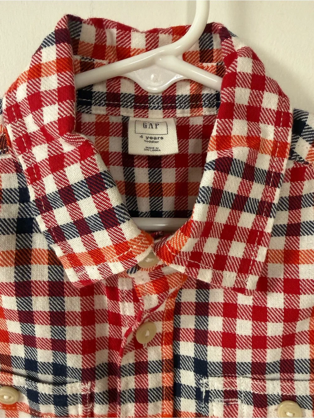 Red White and Navy Blue Plaid Button-Down Shirt